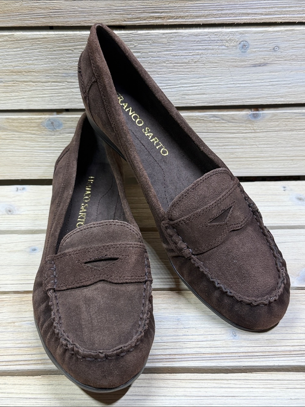 Franco Sarto Arlie Suede Leather Brown Penny Loafers Womens Shoes Sz 7.5M